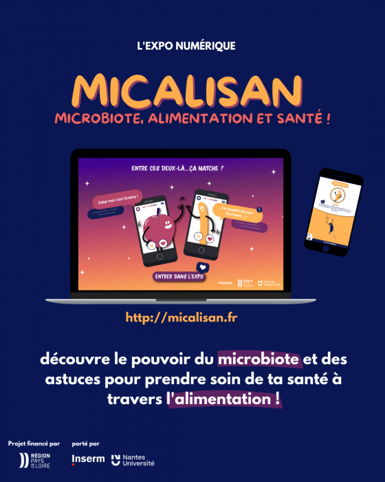 Affiche de l'exposition numérique MICALISAN, microbiote, alimentation et santé !