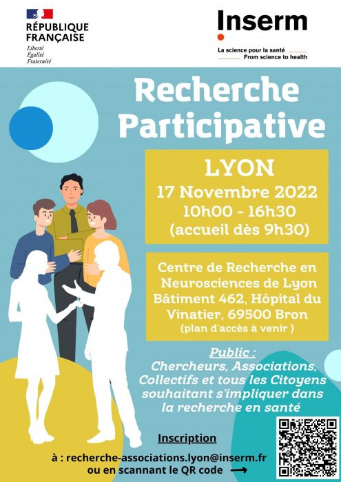 Flyer de la rencontre Recherche participative organisée à Lyon le 17 novembre 2022.